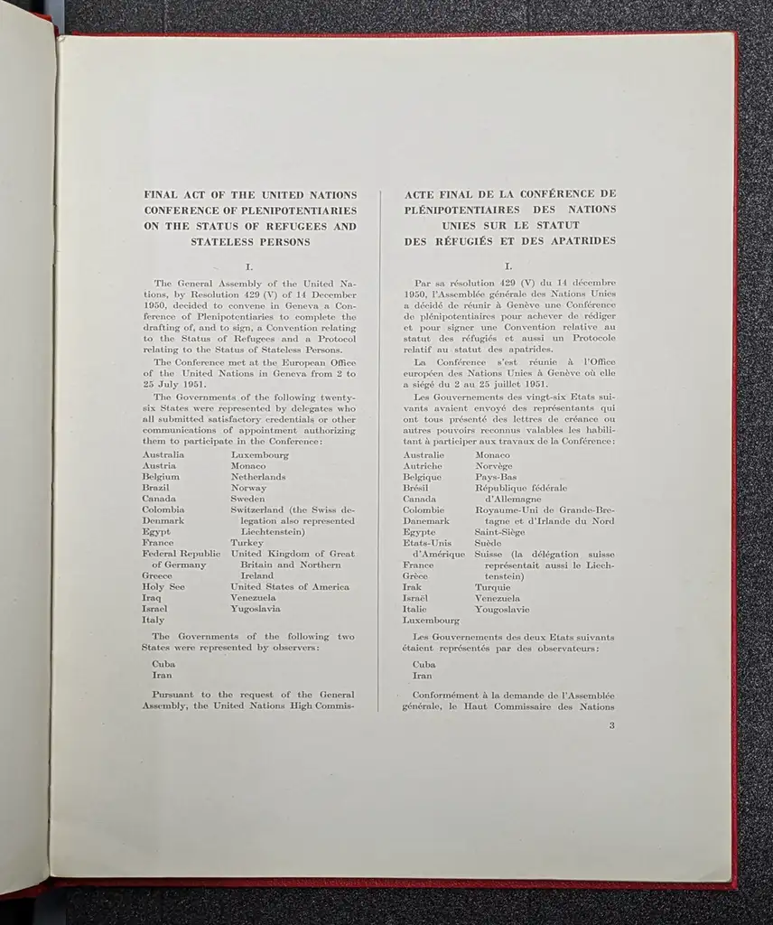 Page of printed text, in English on the left and in French on the right.