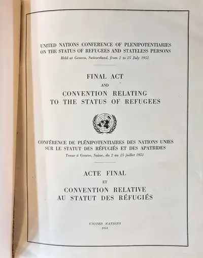 Printed text sitting within a double border, with the UN emblem at the centre.