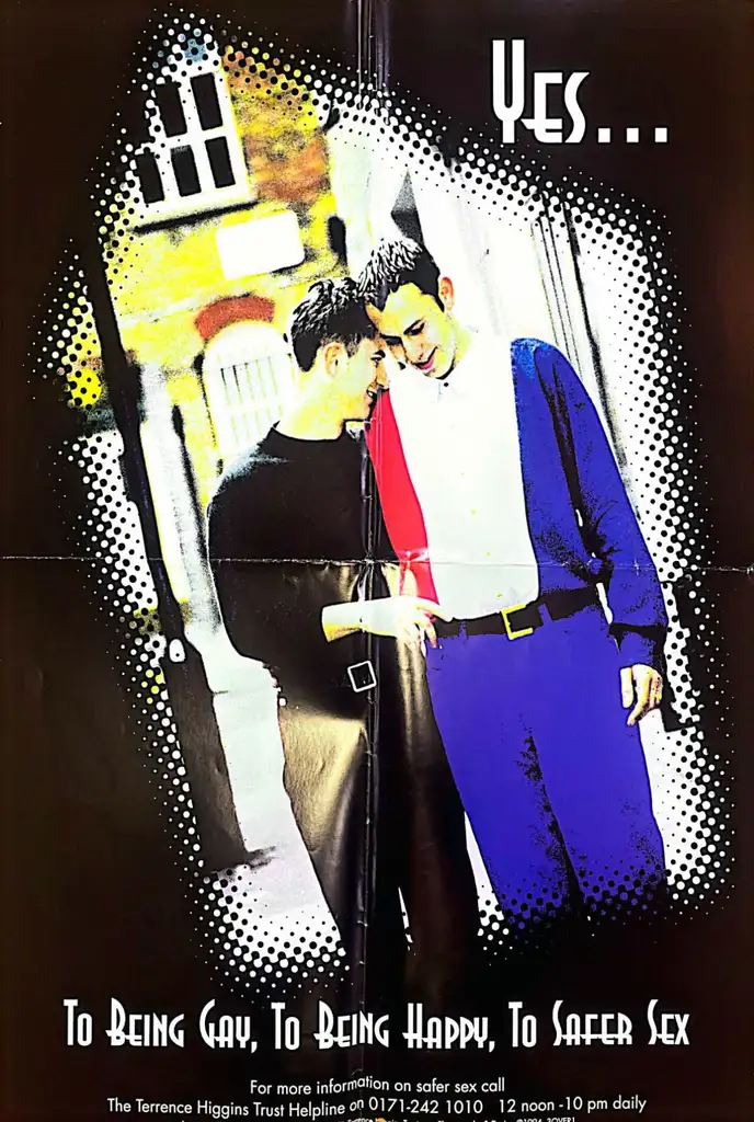 Poster of two men walking, looking affectionate and happy. With text, “Yes… to being gay...'