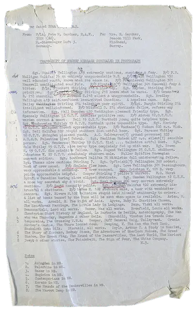 A typed transcript of a concealed letter sent to British Intelligence Services.