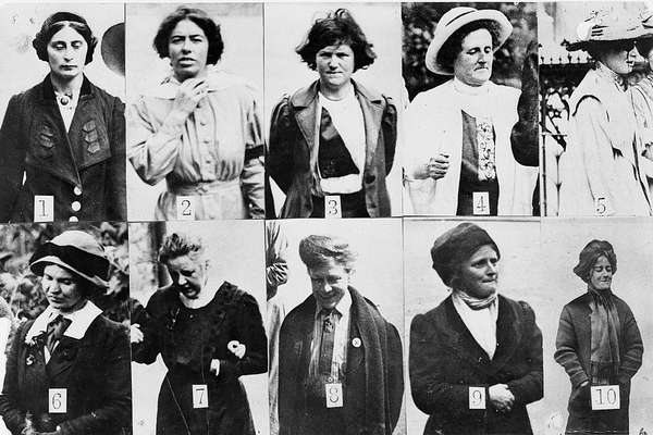 Composite photograph of ten women in early 20th-century clothing. Each image has been numbered one to ten.