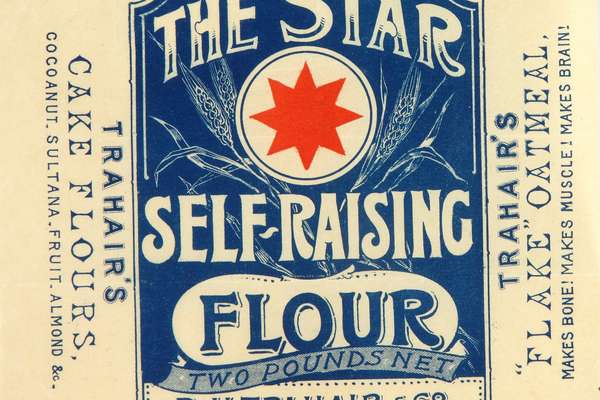 A blue logo for 'The Star self raising flour'