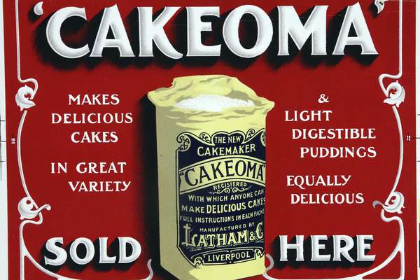An advertisement from 1907 for Cakeoma cake mix