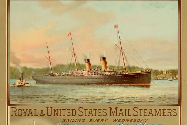 Poster with steam ship with a calendar underneath