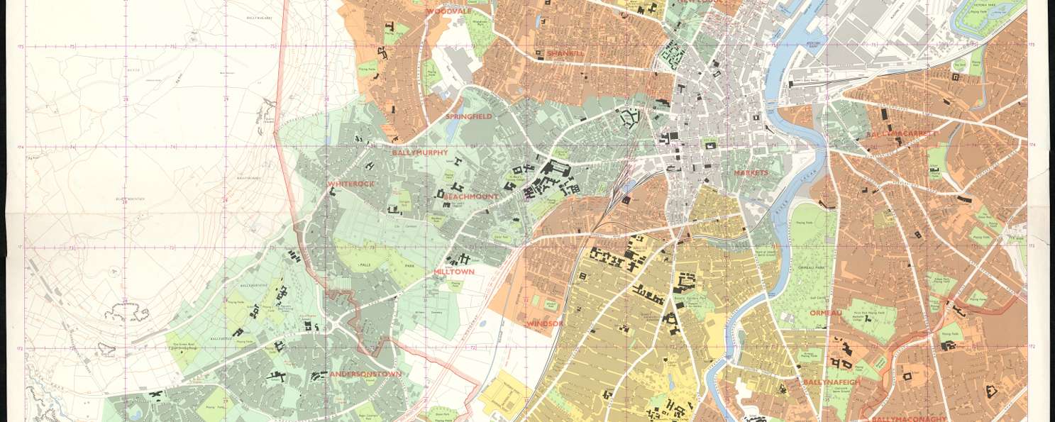 A map of Belfast showing the various religious areas