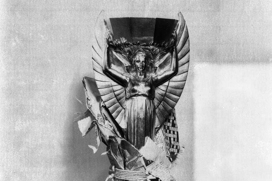 Black and white photograph of the football world cup