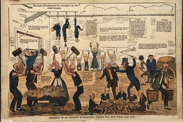 Cartoon showing a workhouse