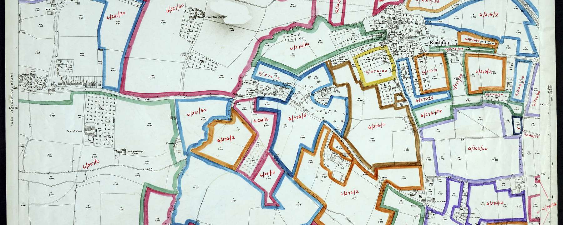 A map of farmland with coloured lines.
