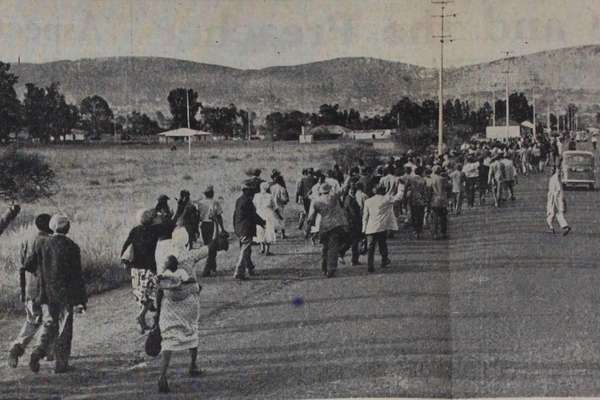 Men and women walking to work in Johannesburg during the Sophiatown Bus Boycott of 1957