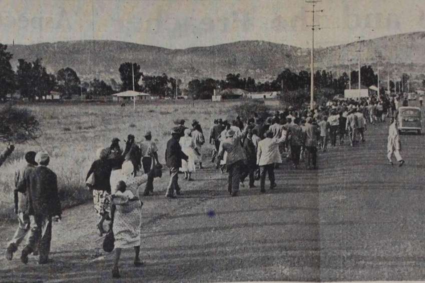 Men and women walking to work in Johannesburg during the Sophiatown Bus Boycott of 1957