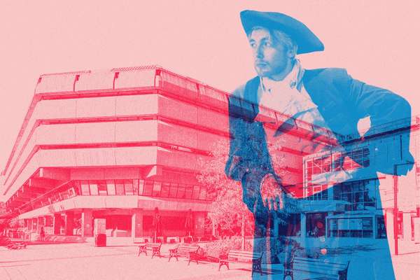 The National Archives with pink background and 18th century man