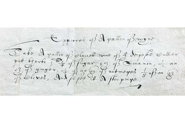 A document with a recipe handwritten across five lines.