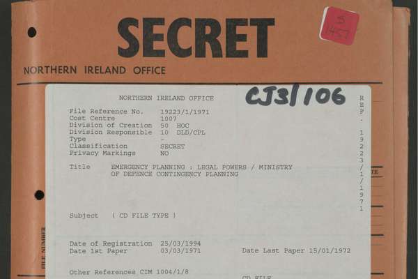 Orange folder from the Northern Ireland Office