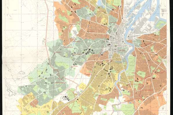 Colourfully sectioned map of Belfast