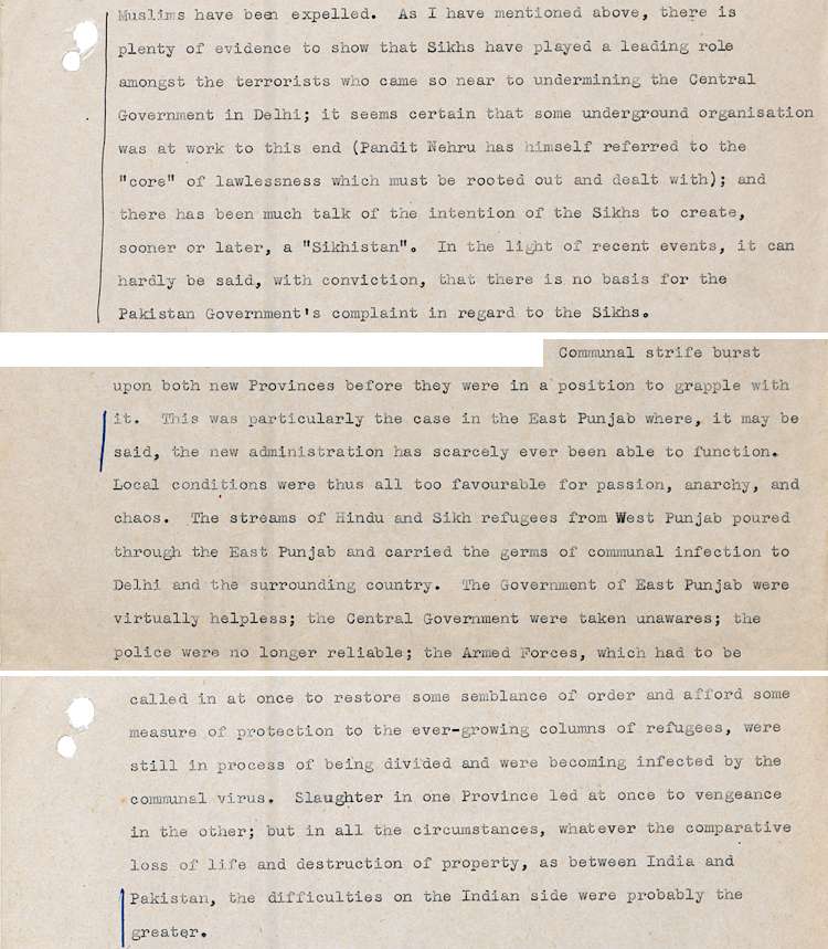 Extracts from a typewritten document.