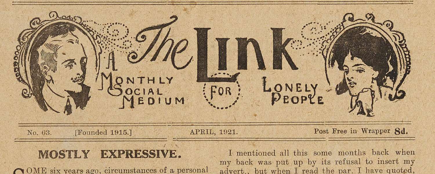 cover page of the link, with a full page of printed text and illustrations of a man and a woman