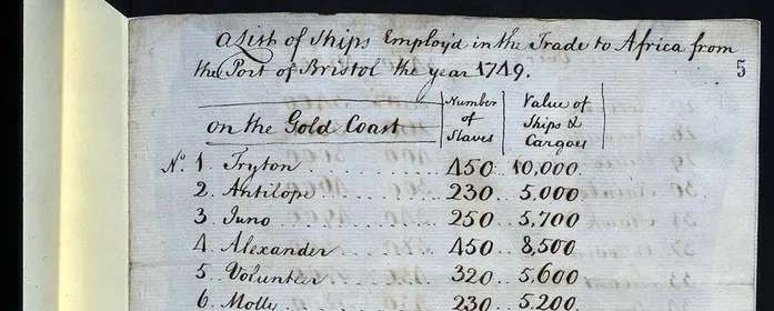 image of document listing ships used in the slave trade 1749