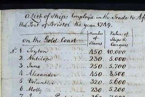 image of document listing ships used in the slave trade 1749