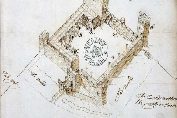 A top down architectural plan of a castle