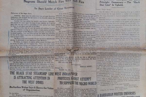 The front page The Negro World, the lead story reads: 'Negroes should prepare'