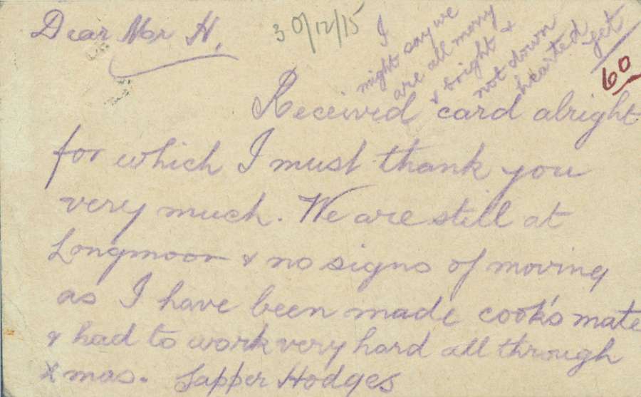 Handwritten message on a postcard.