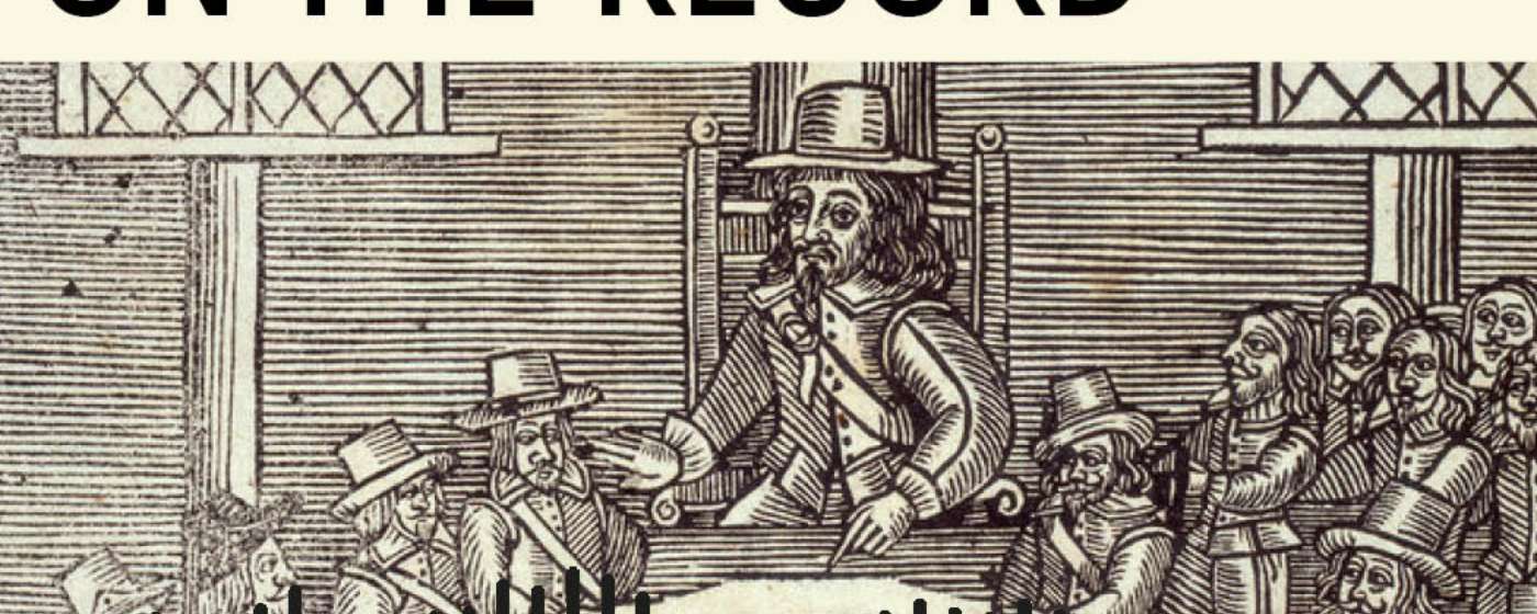 text reads, 'On The Record' with woodcut illustration of man speaking to a crowd