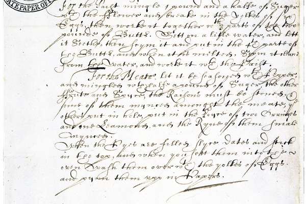 A handwritten recipe for six mince pies, written across 23 lines.