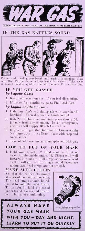Second World War official government leaflet giving official instructions for what to do if there is a gas alert.