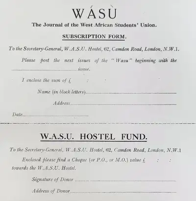 Two forms, one to subscribe to the WASU journal and another to donate to the WASU Hostel fund.