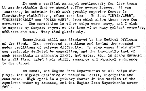 A Public Statement Made by the Navy on the Loss of the Indefatigable 1916 (ADM 137/301)