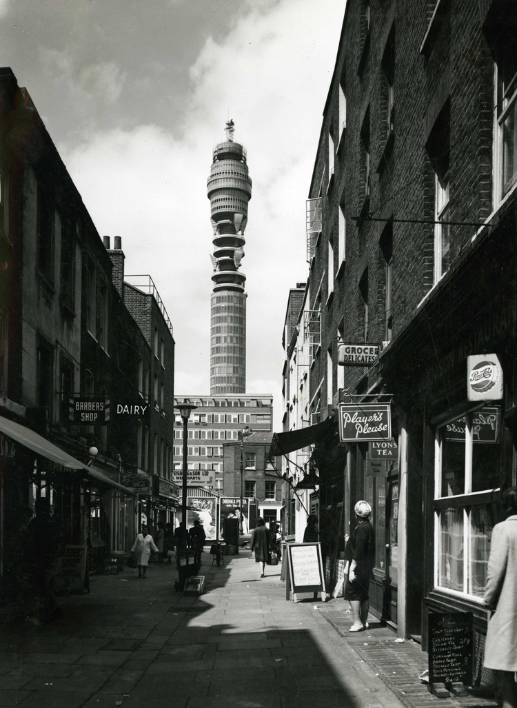 Street level view of the newly completed Post Office Tower, July 1965 (CM 22/195)