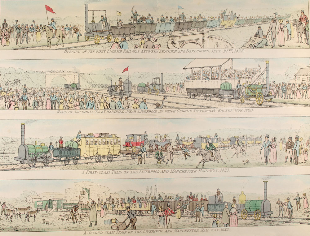 Illustrations of Stockton to Darlington (1825) and Liverpool Manchester Railways (1830) done in 1893 (COPY 1/108 f.311)