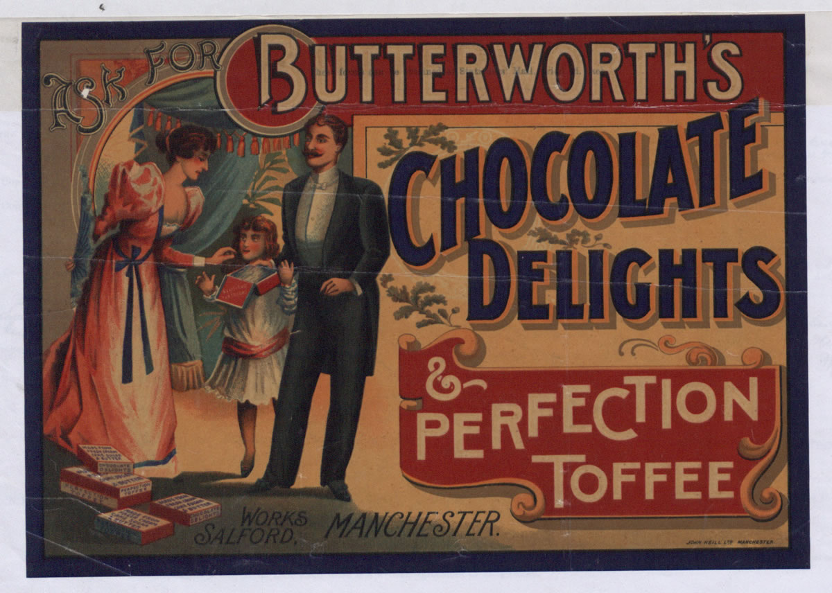 Advert for chocolates and toffee, 1895 (COPY 1/119 f.72)