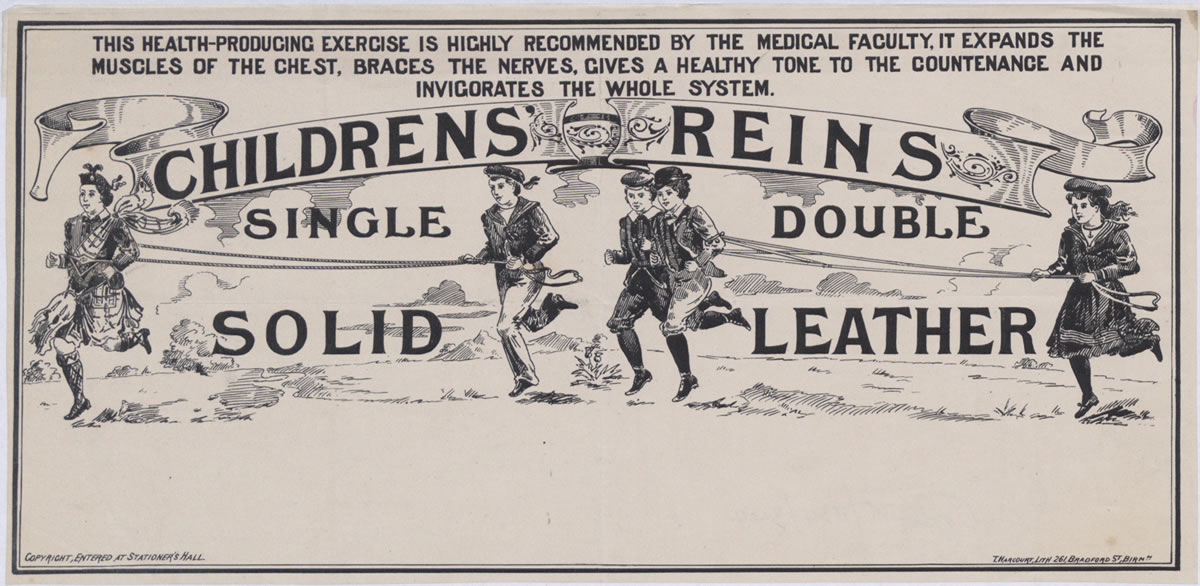Advertisement for children's reins, 1897 (COPY 1/134 f.344)