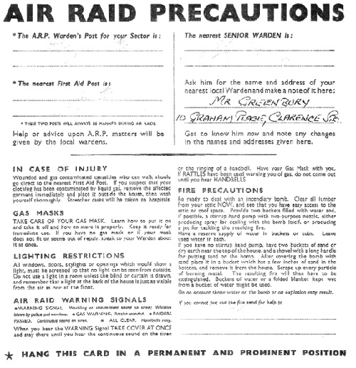 Air Raid Precautions Card (HO 186/2247)