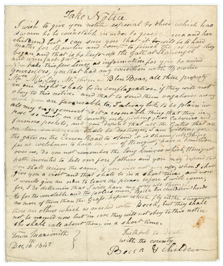 Rebecca letter, 16 December 1842 (HO 45/265 f1)