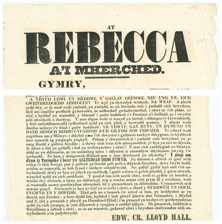 Part of a handbill in Welsh, 20 June 1843/Hysbyslen, Mehefin 1843 (HO 45/454 f107)