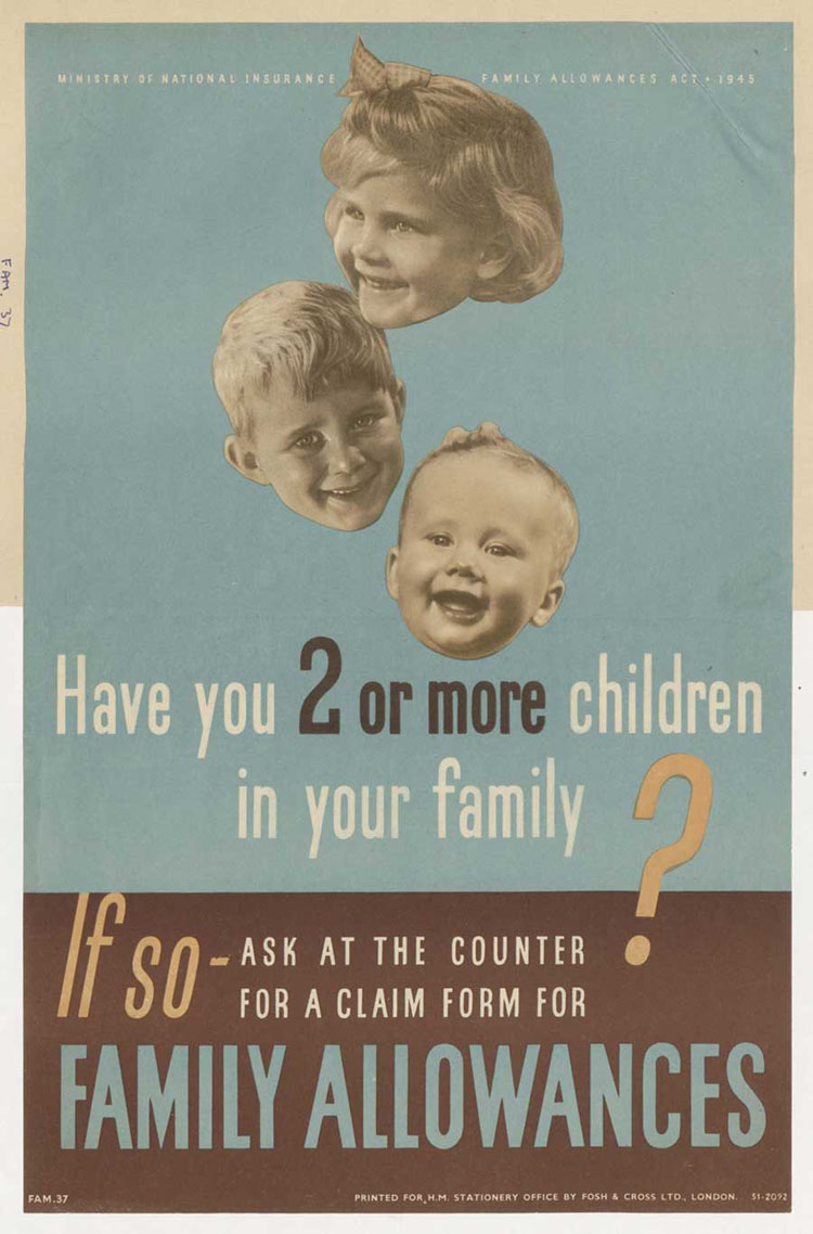 Poster with photo cut-outs of the heads of three smiling children – a young girl, young boy, and a baby – above the text.
