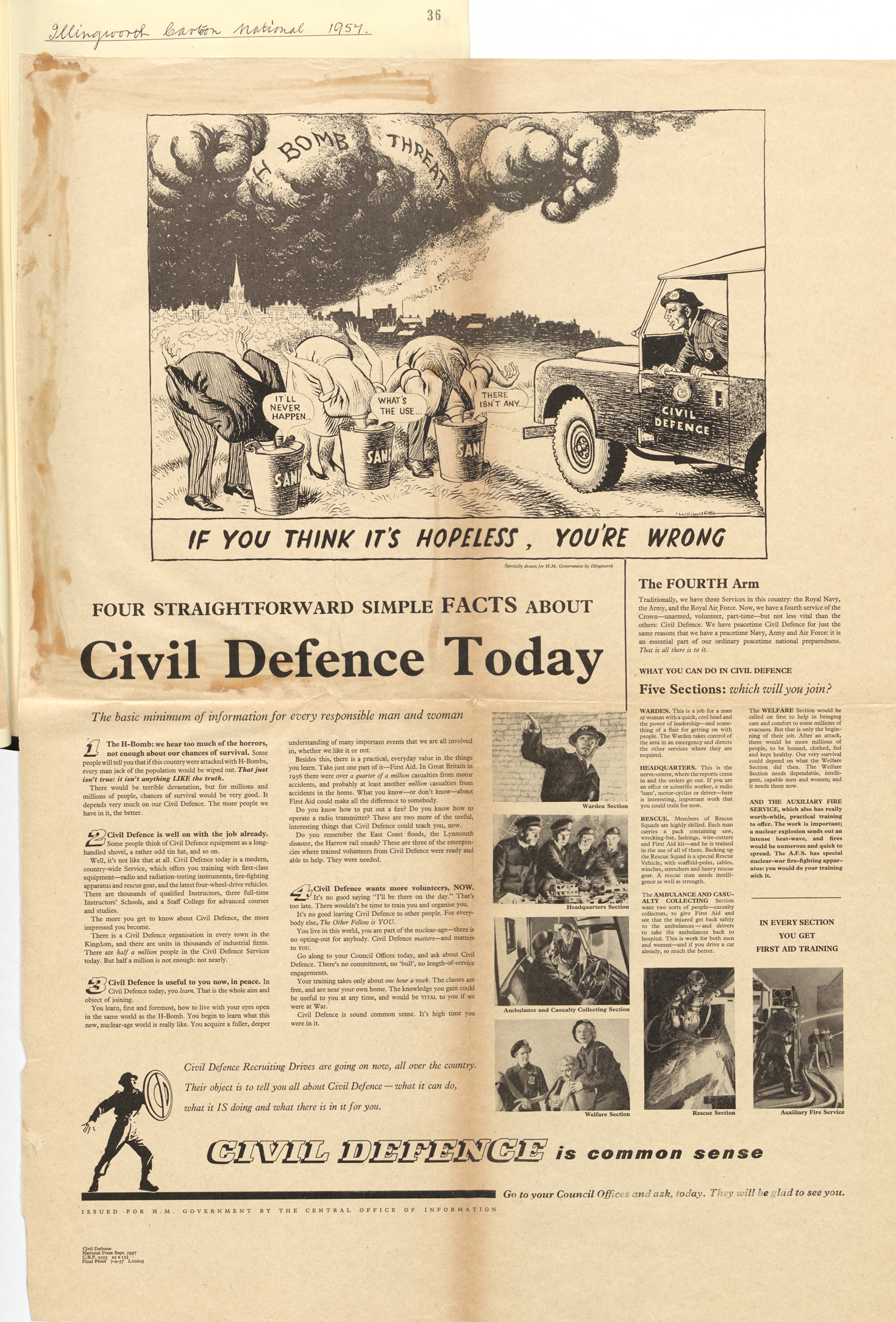 A civil defence poster produced in 1957 by the Central Office of Information (INF 2/122)