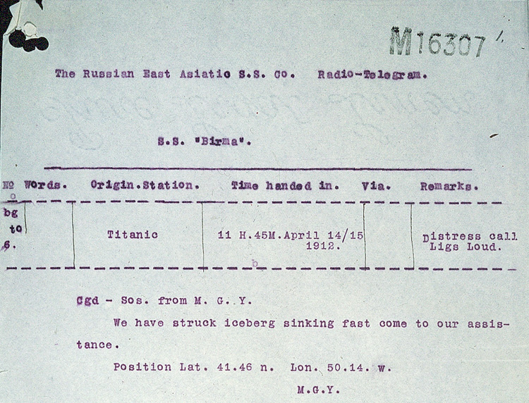 Telegram received by the Russian liner Birma (MT 9/920c)