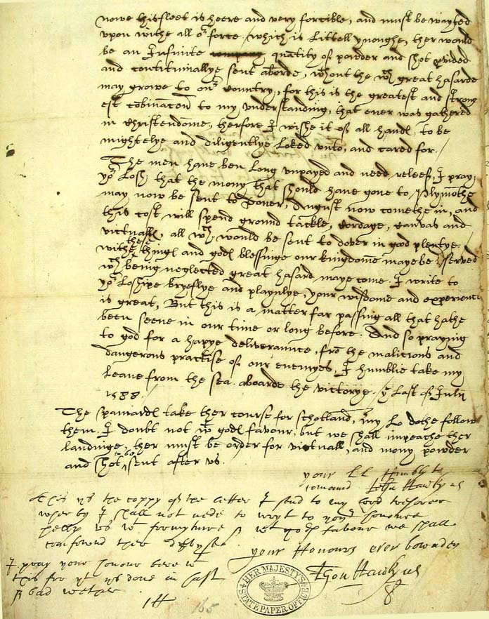 Part three of a letter from John Hawkins to Francis Walsingham (SP 12/213)