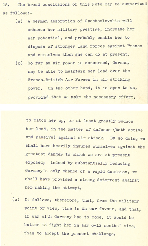 Conclusion of Note from General Ismay to the British Cabinet sent on September 20th, 1938 (CAB 21/544)