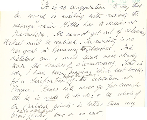 Extract from a letter from Nevile Henderson, British Ambassador in Germany, September 6th, 1938 (FO 371/21737)