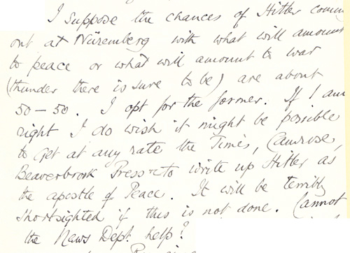 Extract from a letter from Nevile Henderson, British Ambassador in Germany, September 6th, 1938 (FO 371/21737)