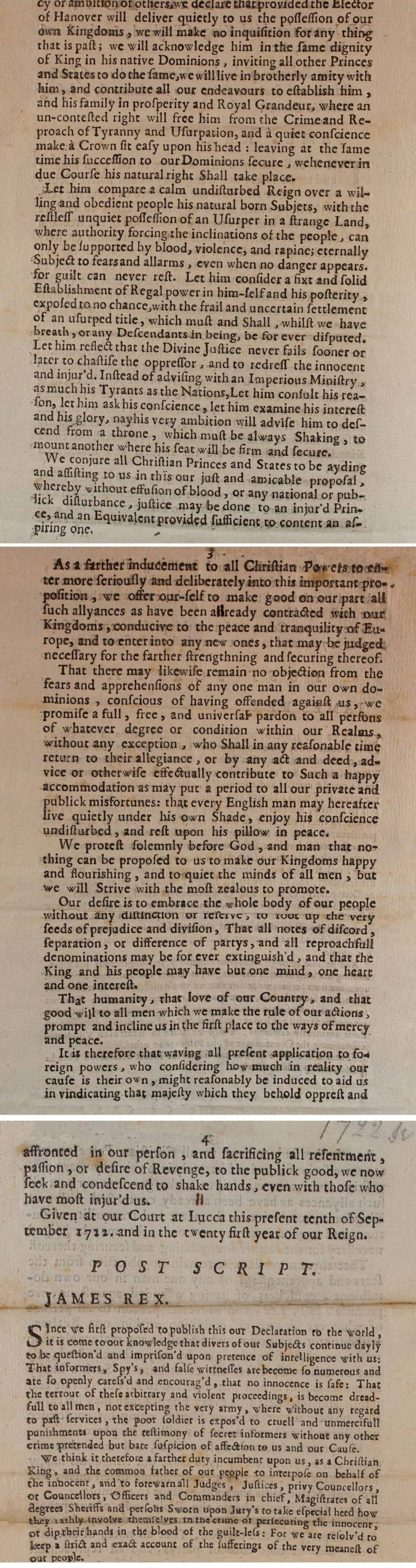 Extracts from a Jacobite Manifesto, dated at Lucca , Italy, 10th September 1722