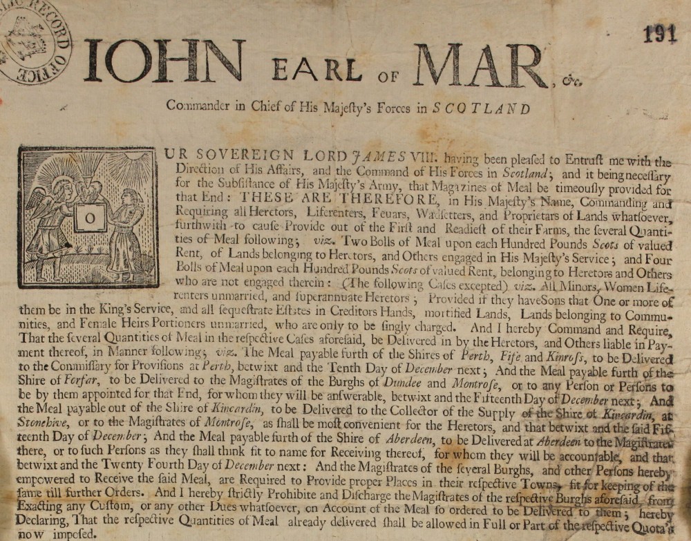 Handbill from Jacobite commander the Earl of Mar (SP 54/10/78)