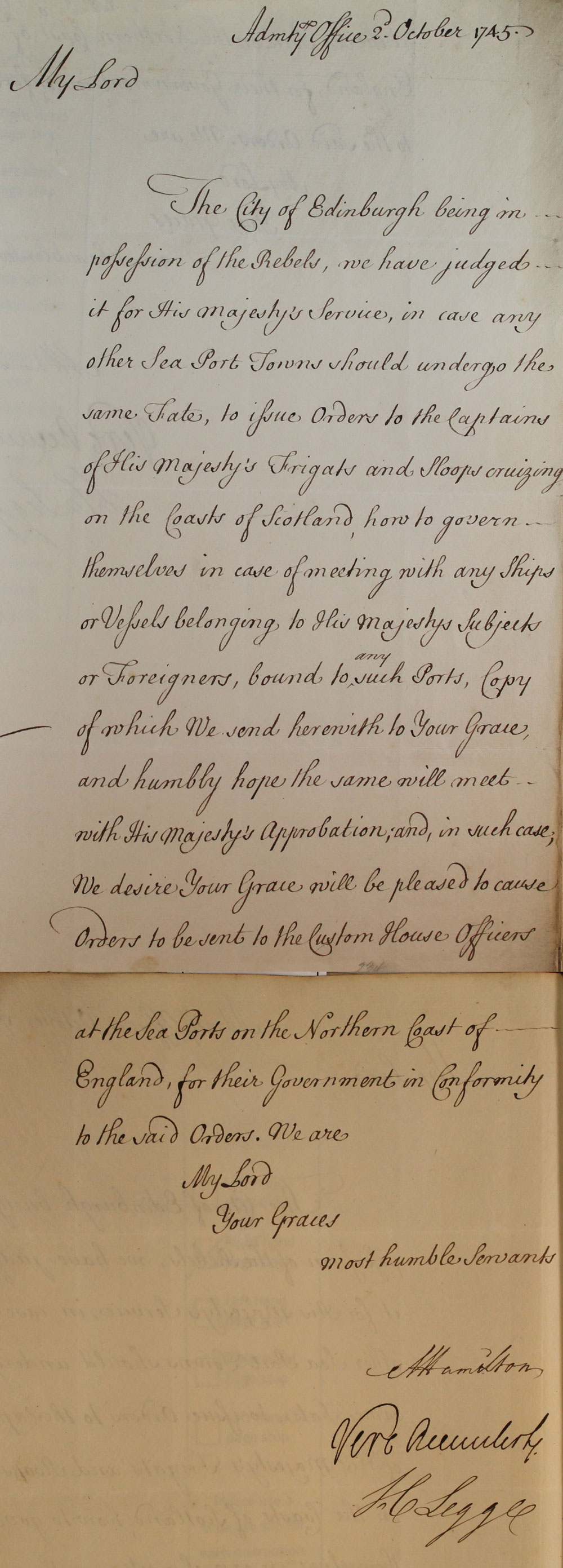 Letter from the London Admiralty Office, 1745 (SP 42/29/82)