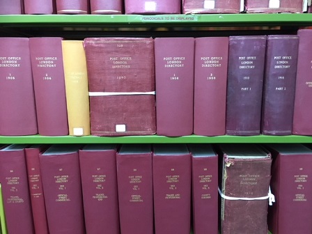 Part of the collection of historical Post Office Directories at The National Archives’ library in Kew.