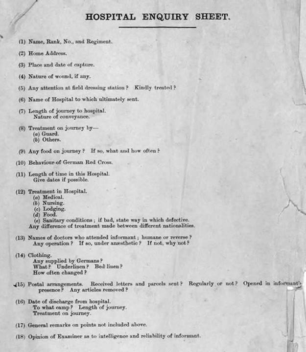 Hospital enquiry sheet in WO 161