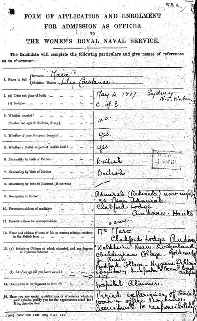 Service record of Lily Marx ADM 318/189